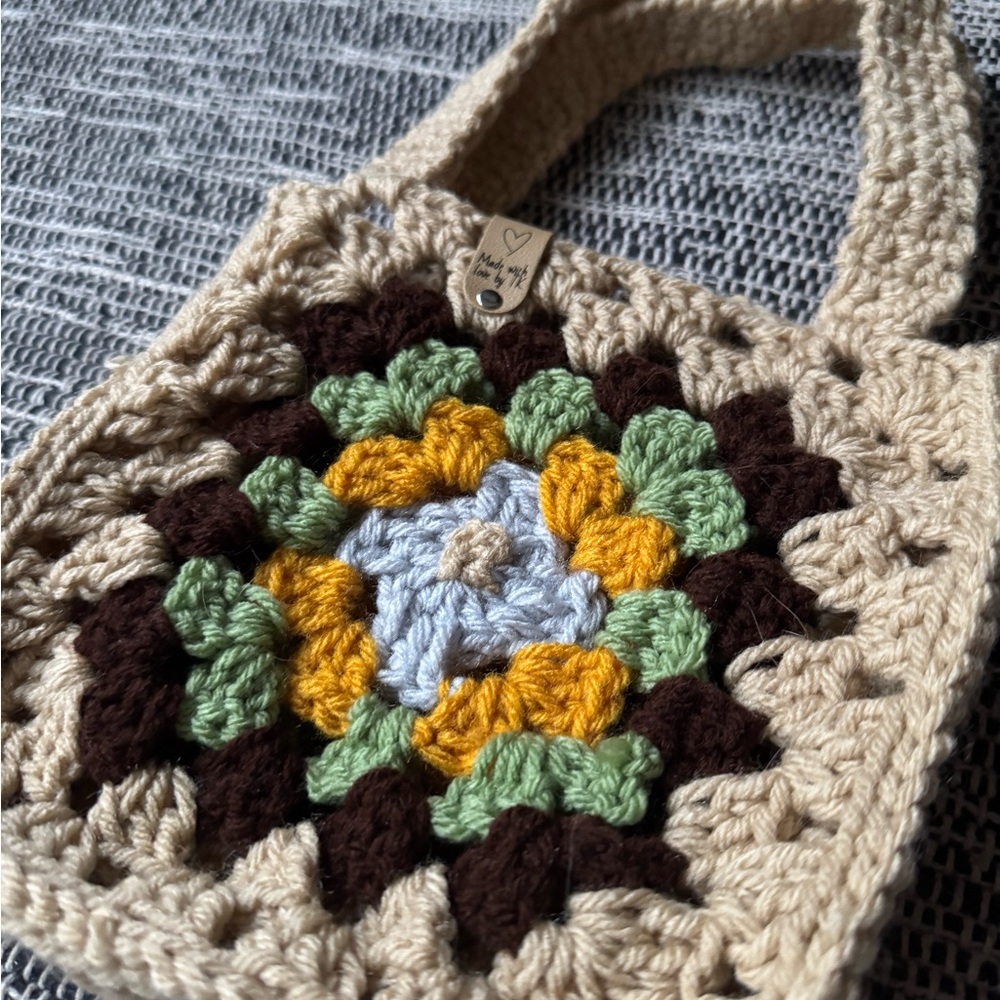 Crochet Hand Bag with Multicolor Design